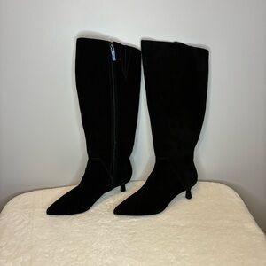 Anne Klein Black Suede Kitten Heel Boots